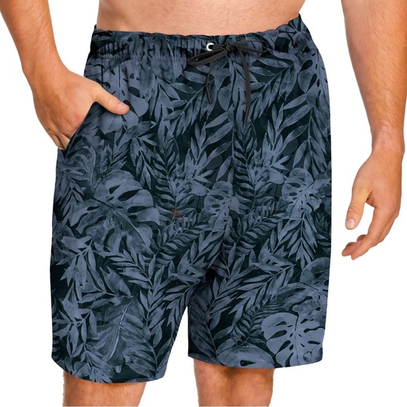 Speedo Anthracite Men's Tropical Leaf Board Volley Shorts Black Blue, Men’s 4XL - Picture 1 of 1